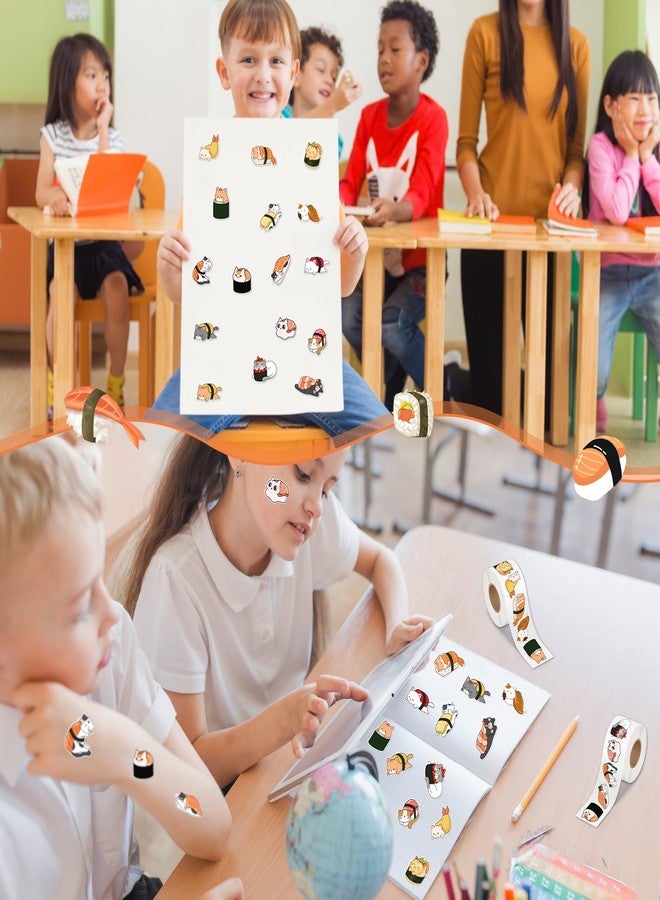 Eartim Sushi Cat Sticker Rolls - 1000Pcs Cartoon Kawaii Sushi Cute Cat Stickers Waterproof Self-Adhesive Decorative Decal for Kids Birthday Party Gift Student Reward Teacher Supply Christmas Favors - Image 5